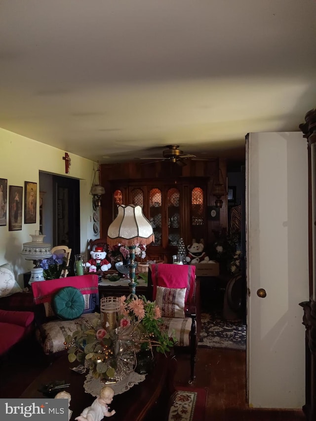 living room featuring ceiling fan