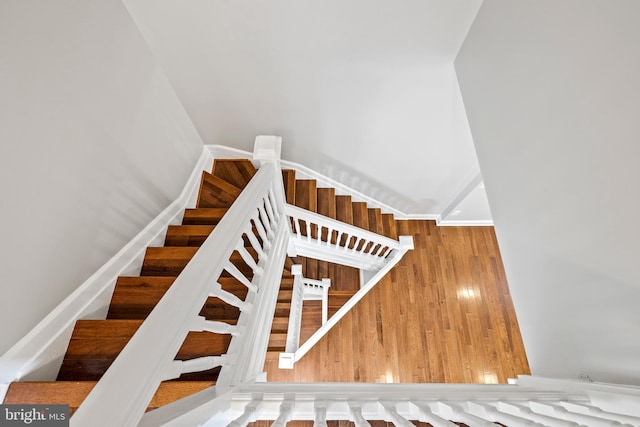 staircase featuring hardwood / wood-style flooring