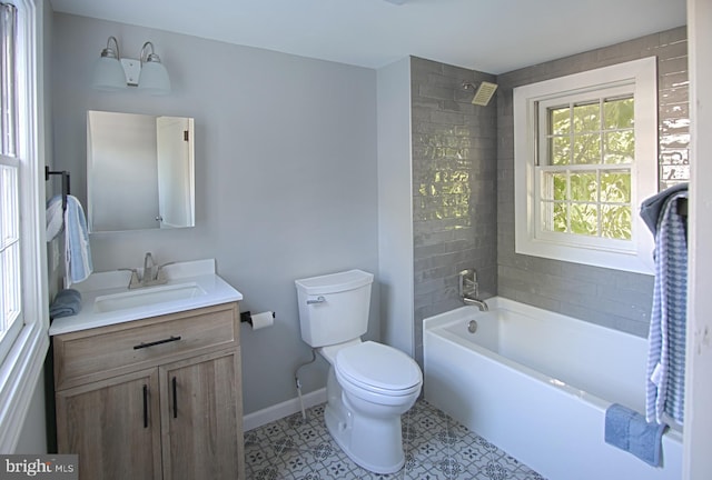 full bathroom with vanity, shower / washtub combination, toilet, and tile patterned floors