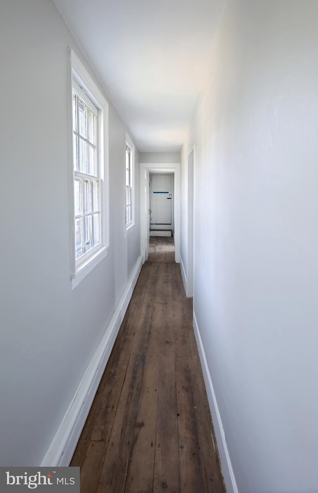 corridor featuring dark hardwood / wood-style flooring