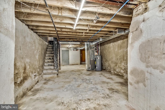 basement featuring electric water heater