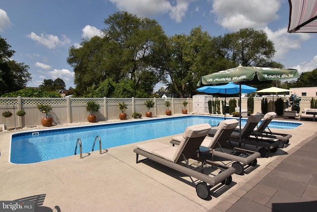 view of swimming pool featuring a patio