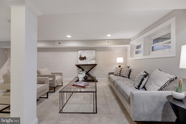 living room featuring ornamental molding