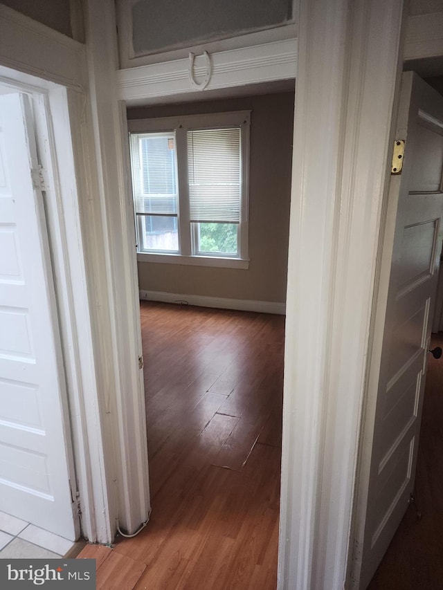 hall with wood-type flooring