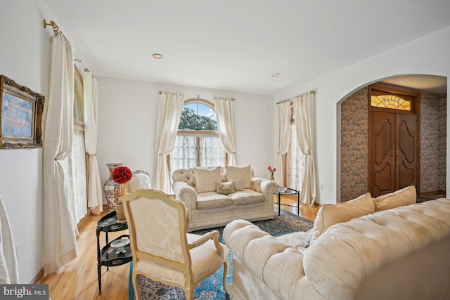 living room featuring light wood-type flooring