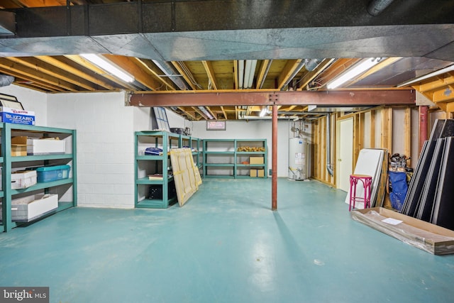 basement featuring water heater