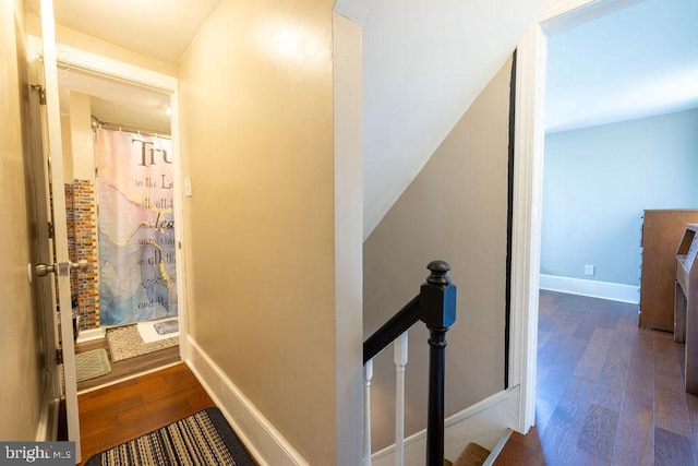 hallway with dark wood-type flooring