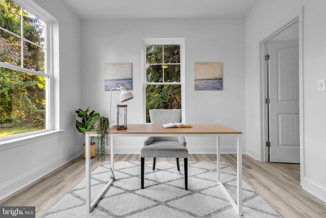 home office featuring light wood-type flooring