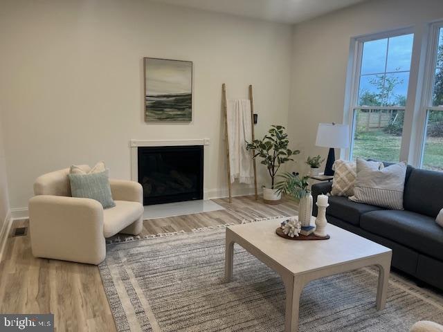 living room featuring light wood-type flooring