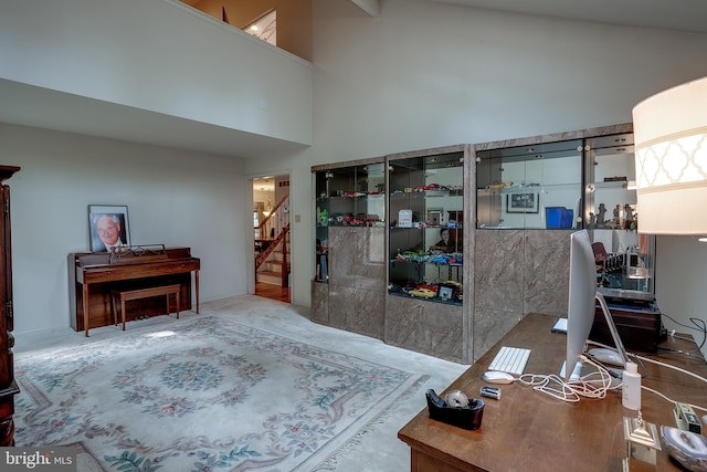 interior space featuring concrete floors and high vaulted ceiling