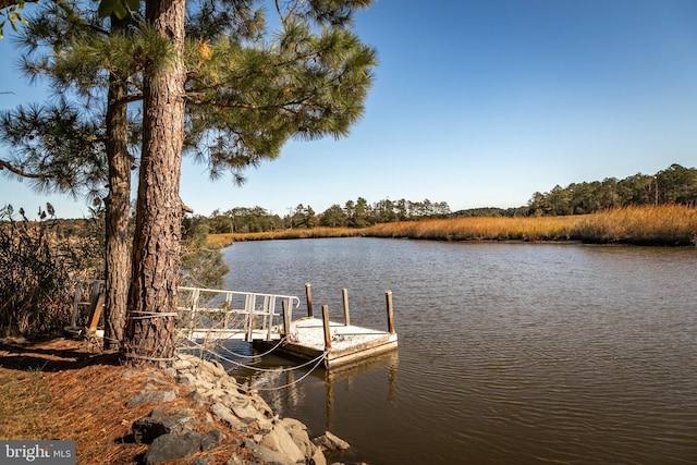 view of dock featuring a water view