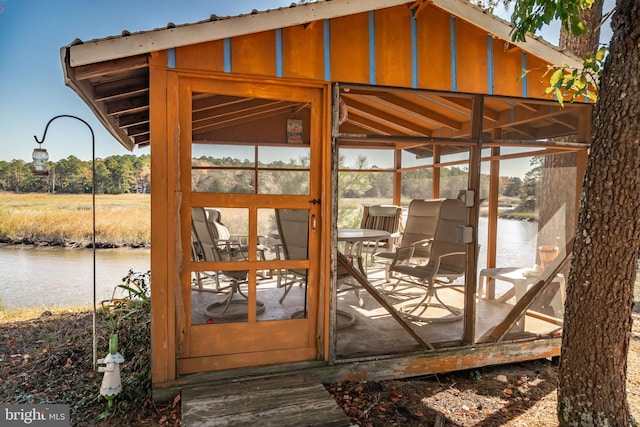 view of outdoor structure featuring a water view