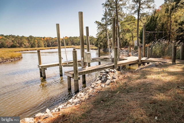 view of dock with a water view