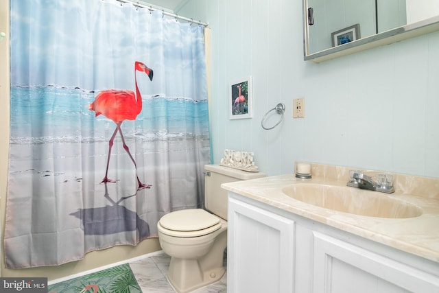 full bathroom featuring vanity, toilet, tile patterned floors, and shower / bath combination with curtain