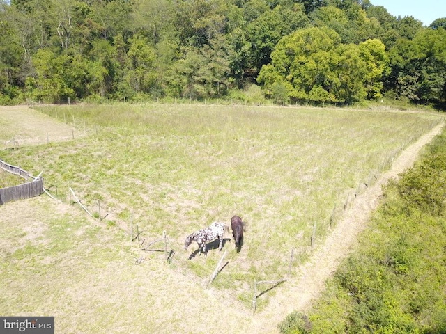 birds eye view of property featuring a rural view