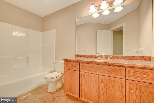 full bathroom with vanity, shower / bath combination, and toilet