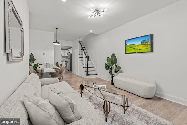 living room featuring light wood-type flooring