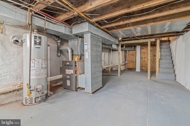 basement featuring gas water heater