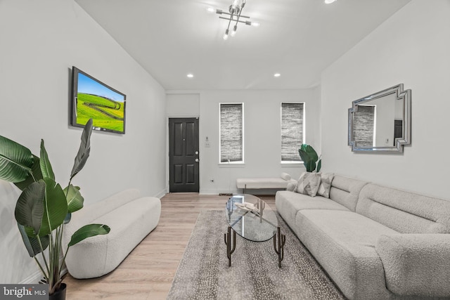 living room with light hardwood / wood-style floors