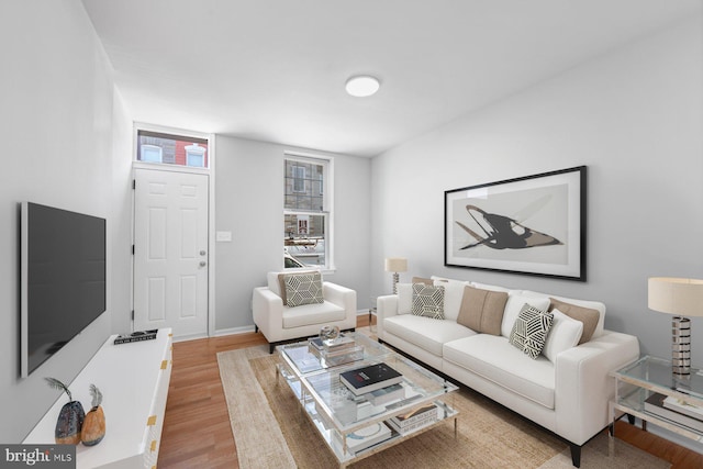 living room featuring light wood-type flooring