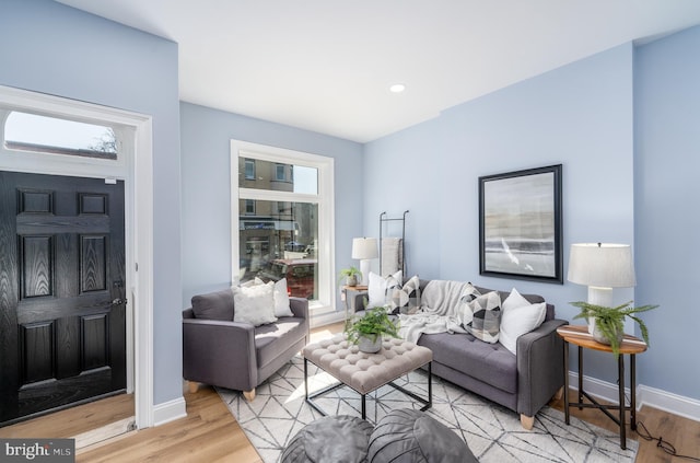 living room with light hardwood / wood-style flooring