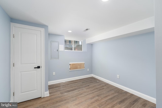 interior space featuring wood-type flooring and electric panel