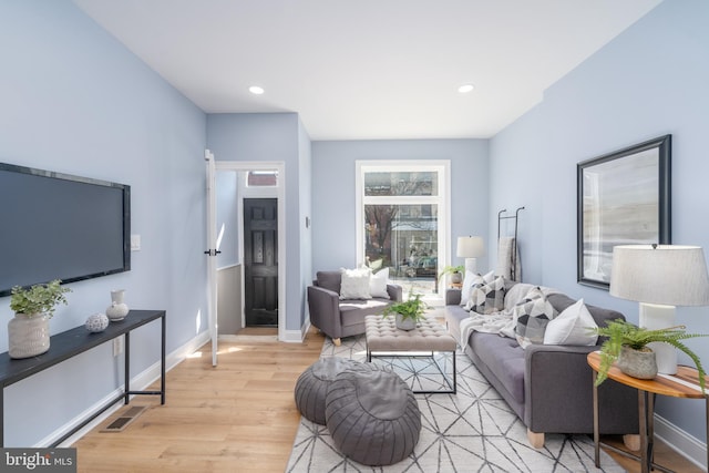 living room featuring light hardwood / wood-style flooring and a wealth of natural light