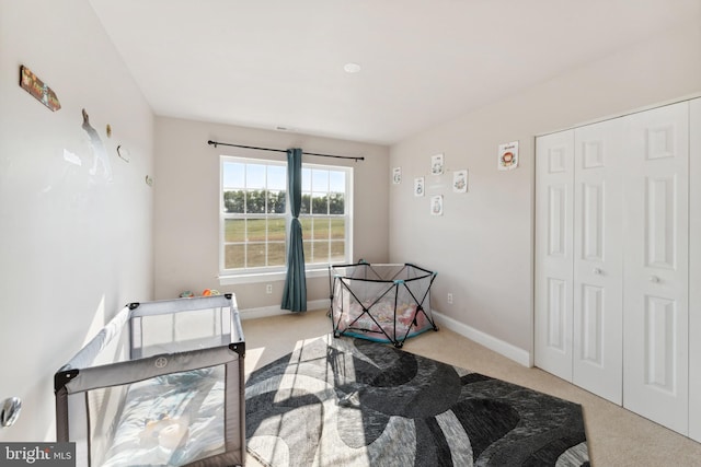 interior space featuring light colored carpet