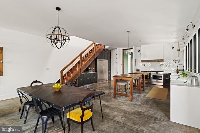 dining space featuring a chandelier