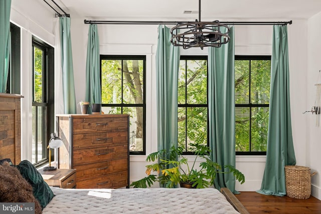 bedroom with hardwood / wood-style floors and multiple windows