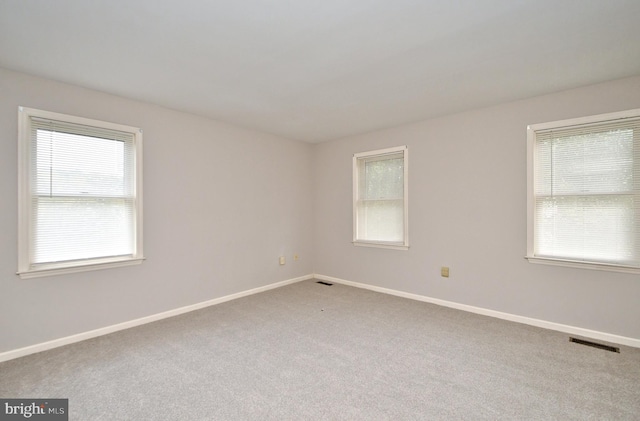 carpeted spare room featuring a wealth of natural light