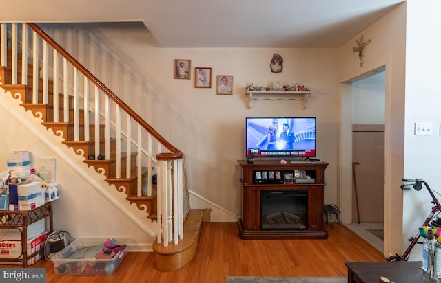 living room with hardwood / wood-style floors