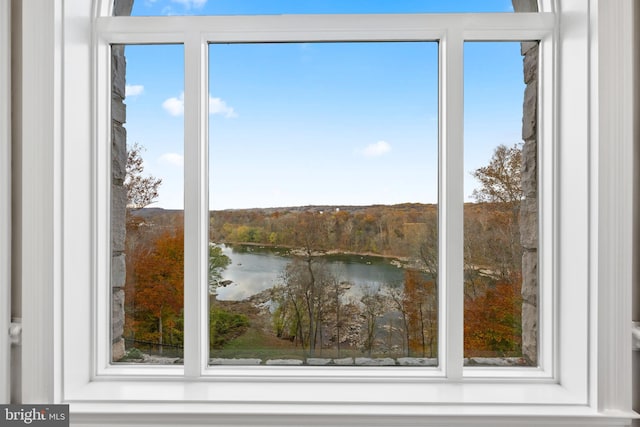 interior space with a wealth of natural light and a water view