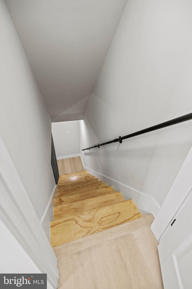 stairway featuring hardwood / wood-style floors