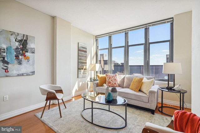 living room with light hardwood / wood-style flooring