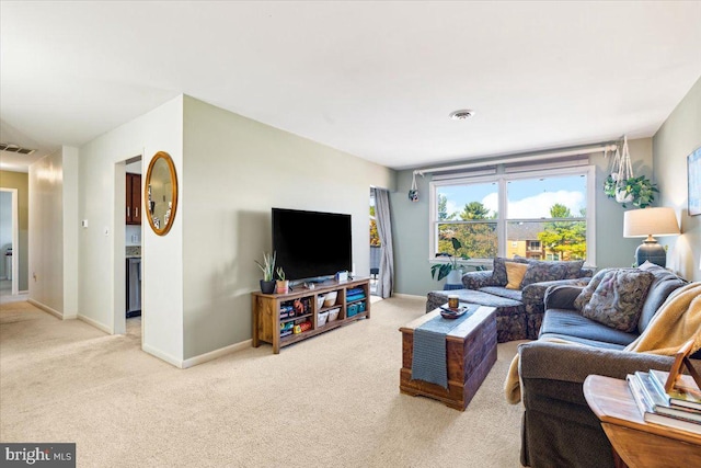 living room with light carpet