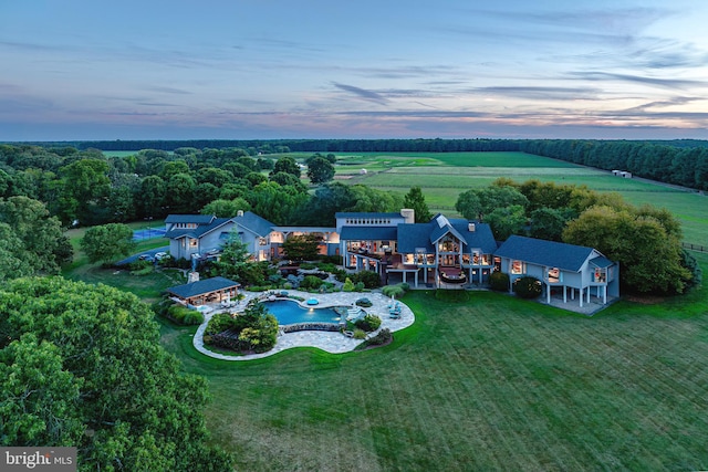 aerial view at dusk with a rural view