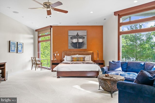 bedroom featuring ceiling fan and carpet floors