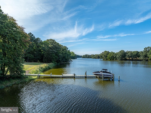 view of dock with a water view