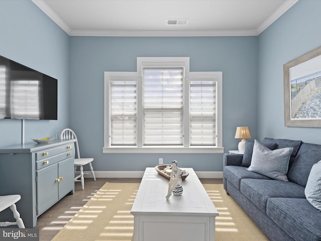 living room featuring ornamental molding