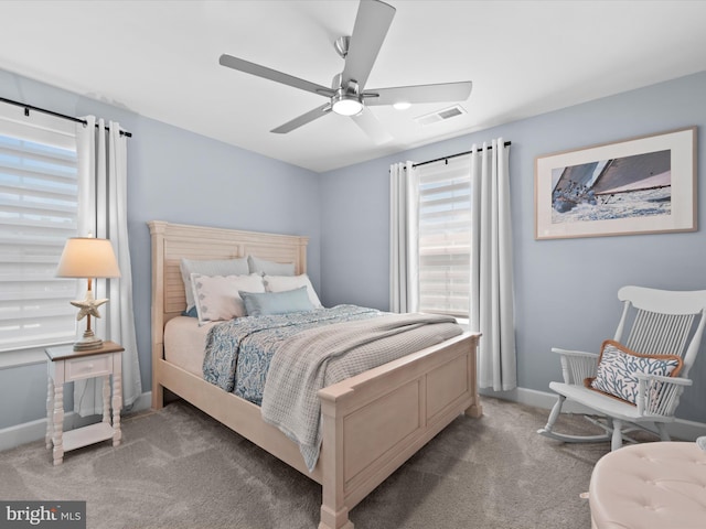 bedroom with carpet floors and ceiling fan