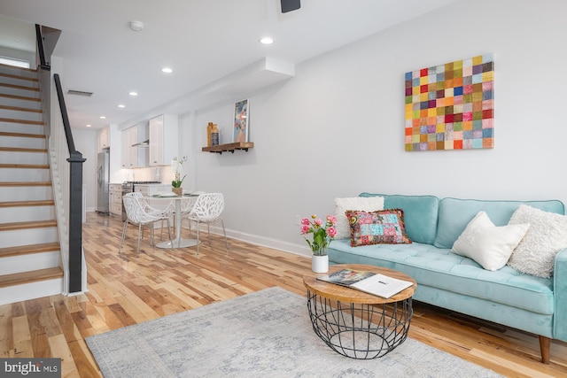 living room featuring light wood-type flooring