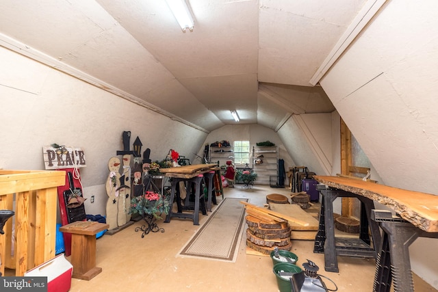 interior space featuring lofted ceiling