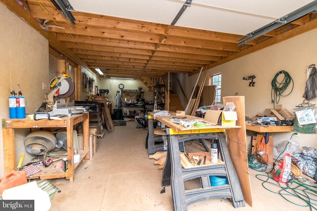 garage featuring a workshop area