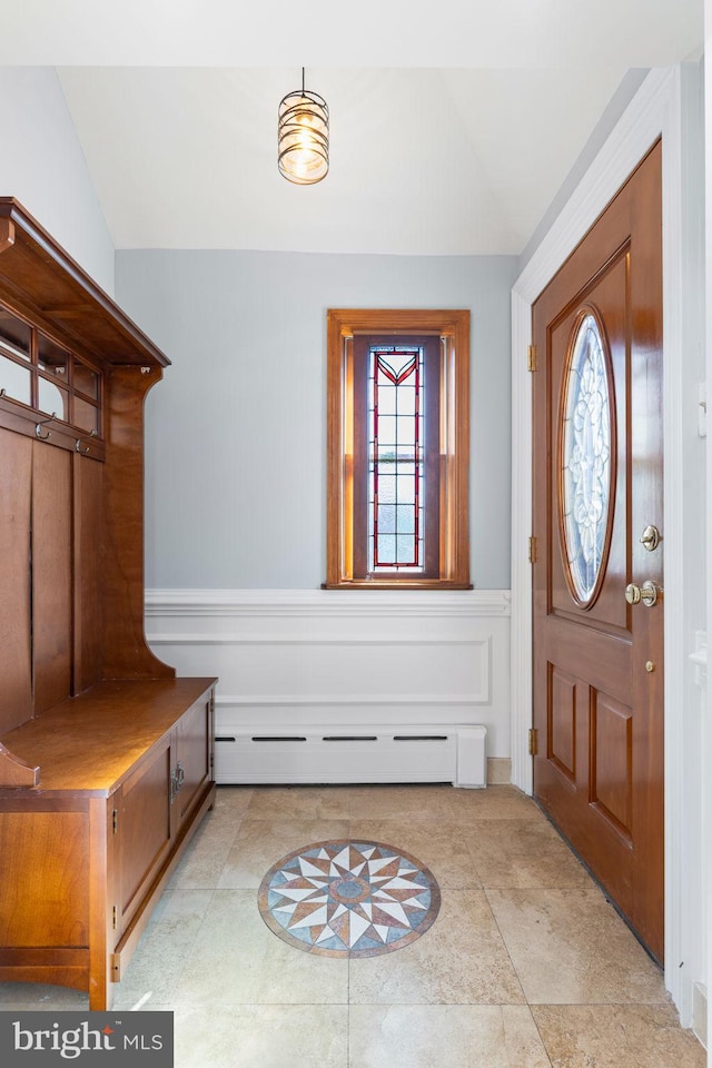 entrance foyer featuring a baseboard radiator