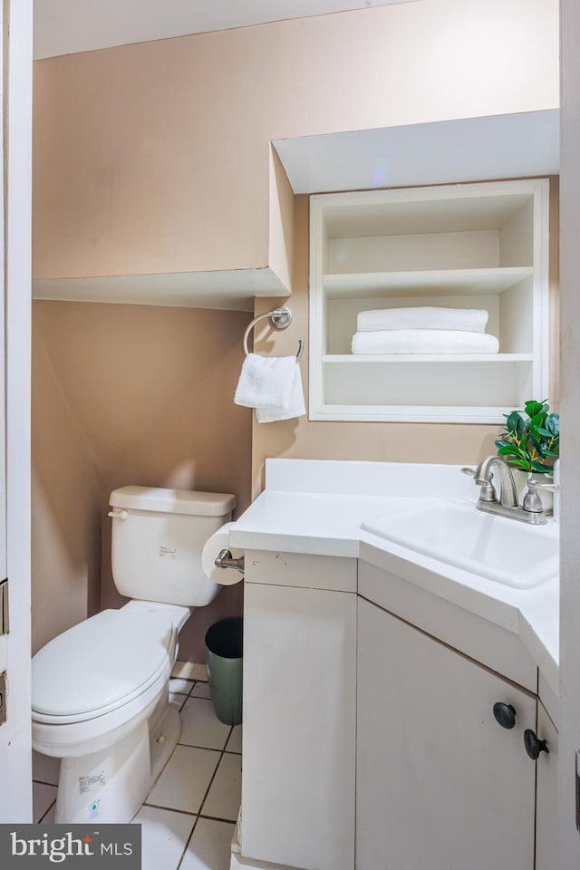 bathroom with tile patterned flooring, toilet, and vanity