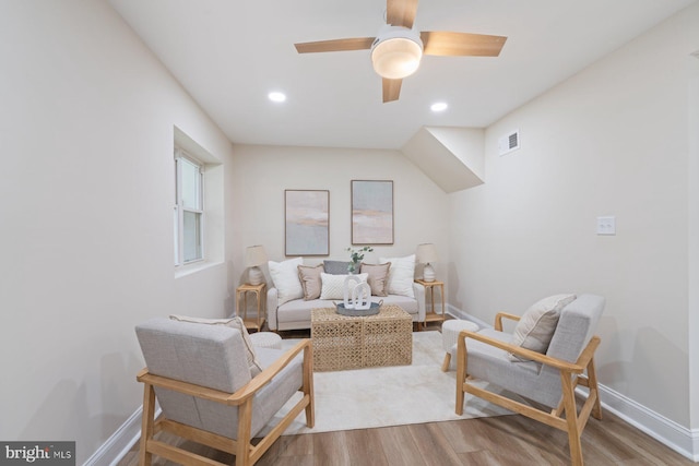 interior space featuring ceiling fan and hardwood / wood-style floors