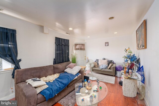 living room with hardwood / wood-style flooring