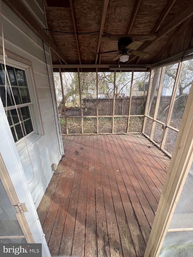 wooden deck with ceiling fan