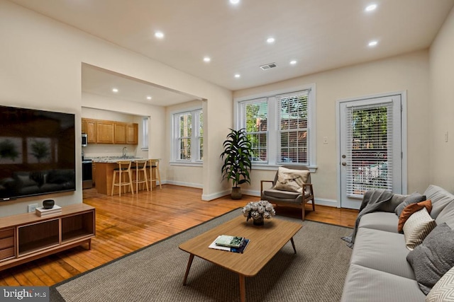 living room with light wood-type flooring